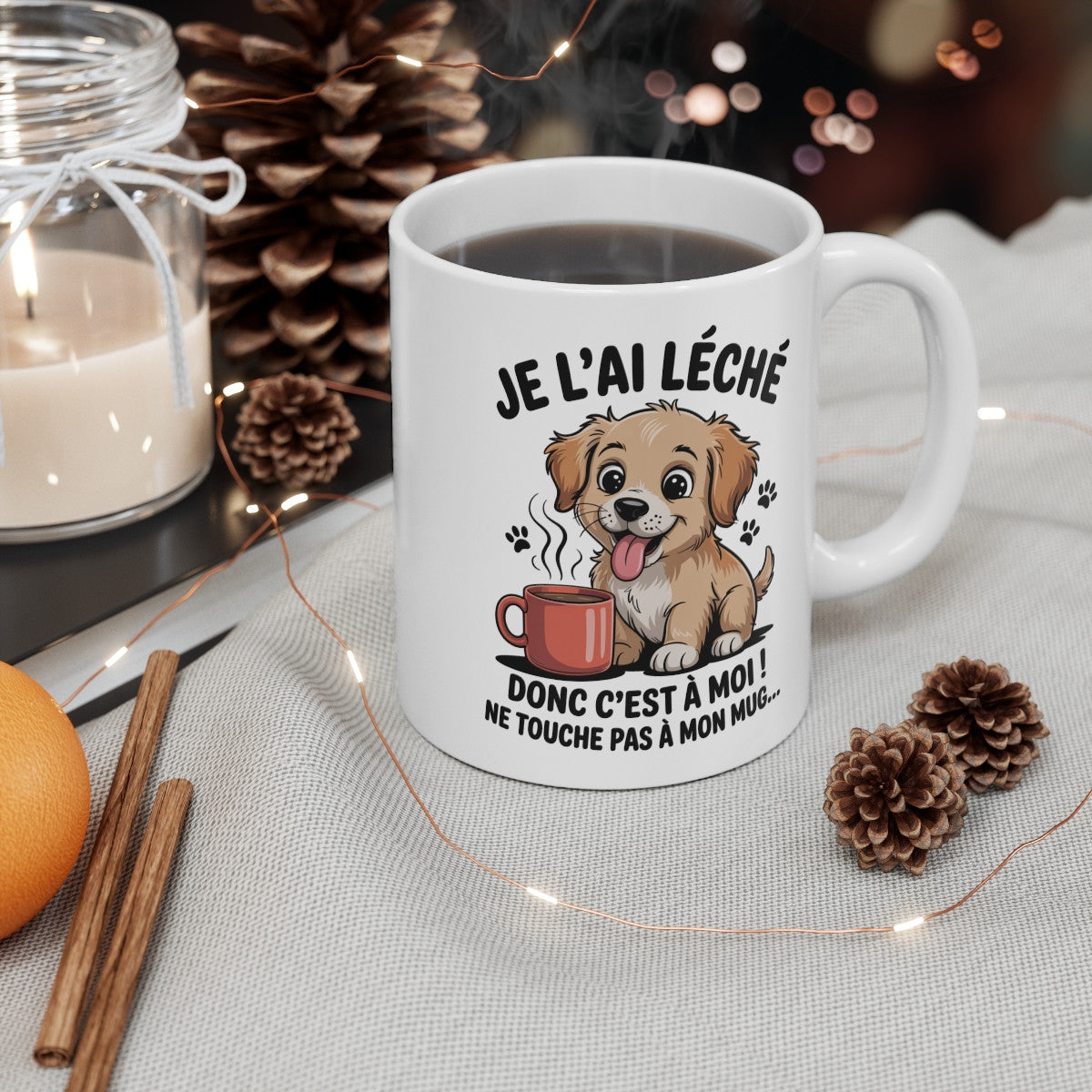 Tasse Céramique 325 ml Chien Je l’ai léché – Mug Humour Ne Touche Pas à Mon Café