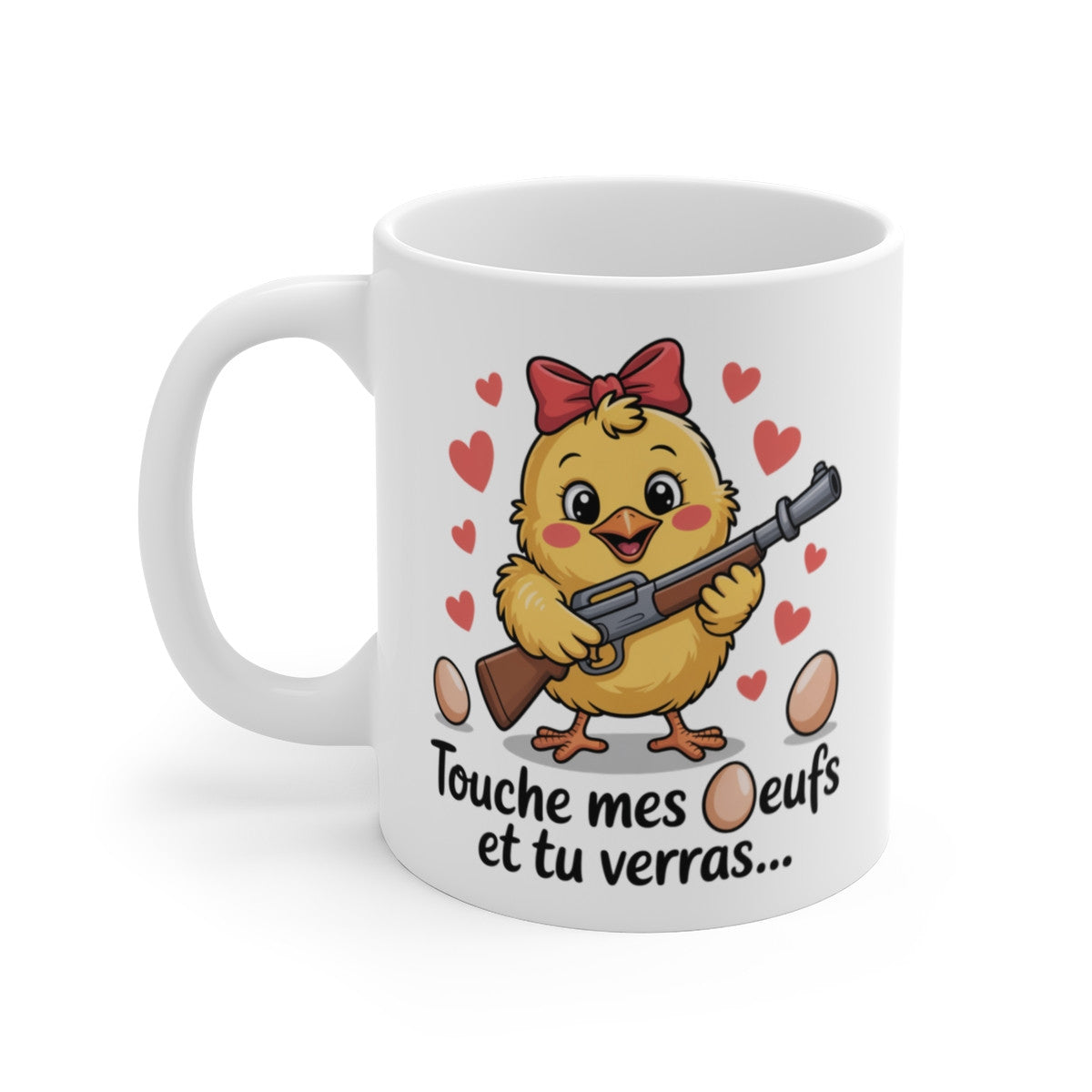 Tasse Céramique 325 ml Poussin Protège ses Œufs – Mug Humour Œufs de Pâques
