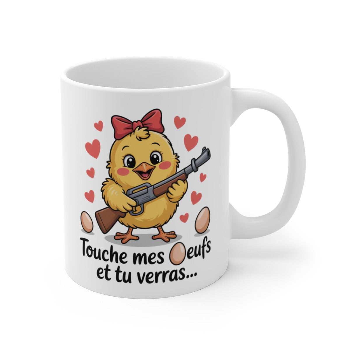 Tasse Céramique 325 ml Poussin Protège ses Œufs – Mug Humour Œufs de Pâques