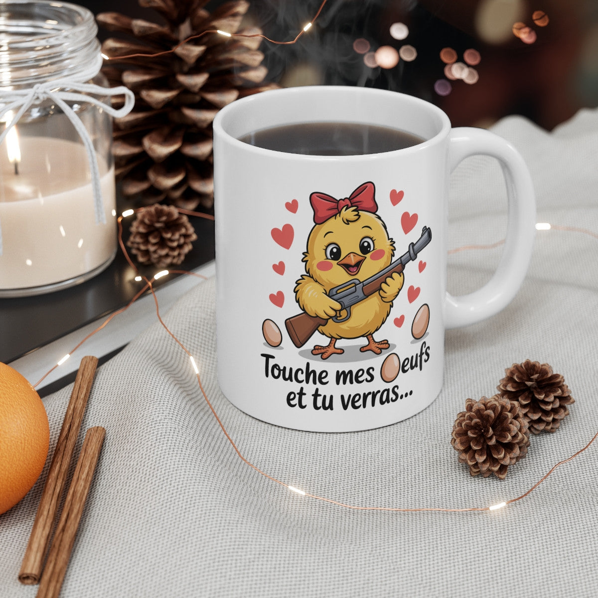 Tasse Céramique 325 ml Poussin Protège ses Œufs – Mug Humour Œufs de Pâques