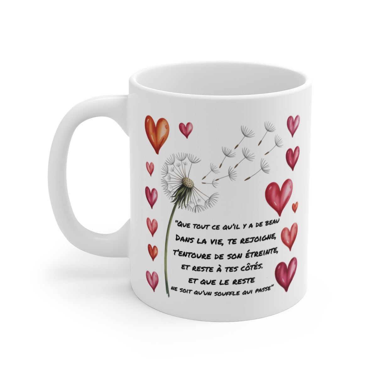 Tasse Céramique 325 ml Pissenlit et Cœurs – Mug Romantique Nature Poétique