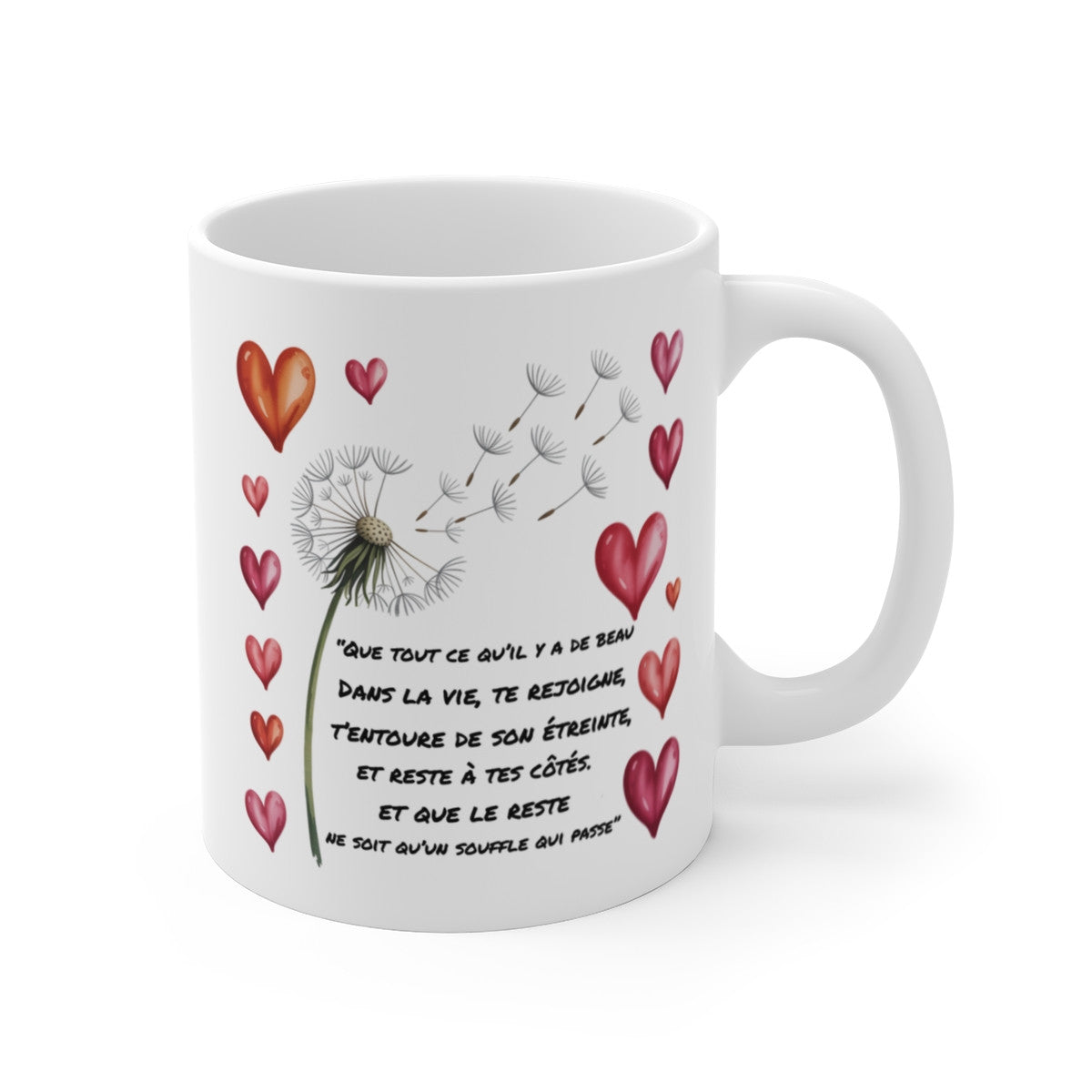 Tasse Céramique 325 ml Pissenlit et Cœurs – Mug Romantique Nature Poétique