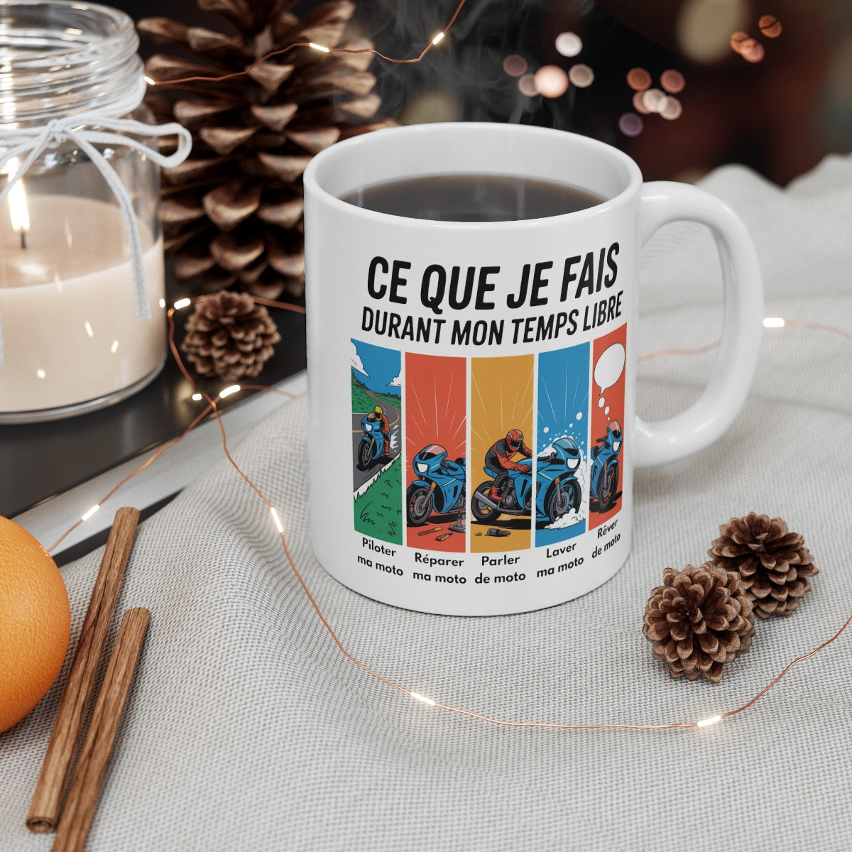Tasse Céramique 325 ml Ce que je fais durant mon temps libre – Mug Humour Passion Moto