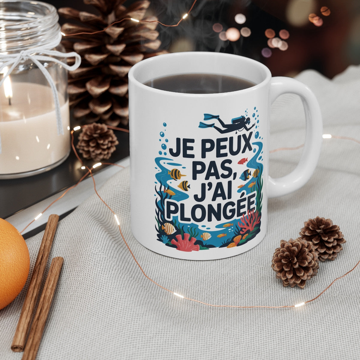 Tasse Céramique 325 ml Je peux pas j’ai plongée – Mug Humour Plongée Sous-Marine – Compatible Lave-Vaisselle et Micro-Ondes
