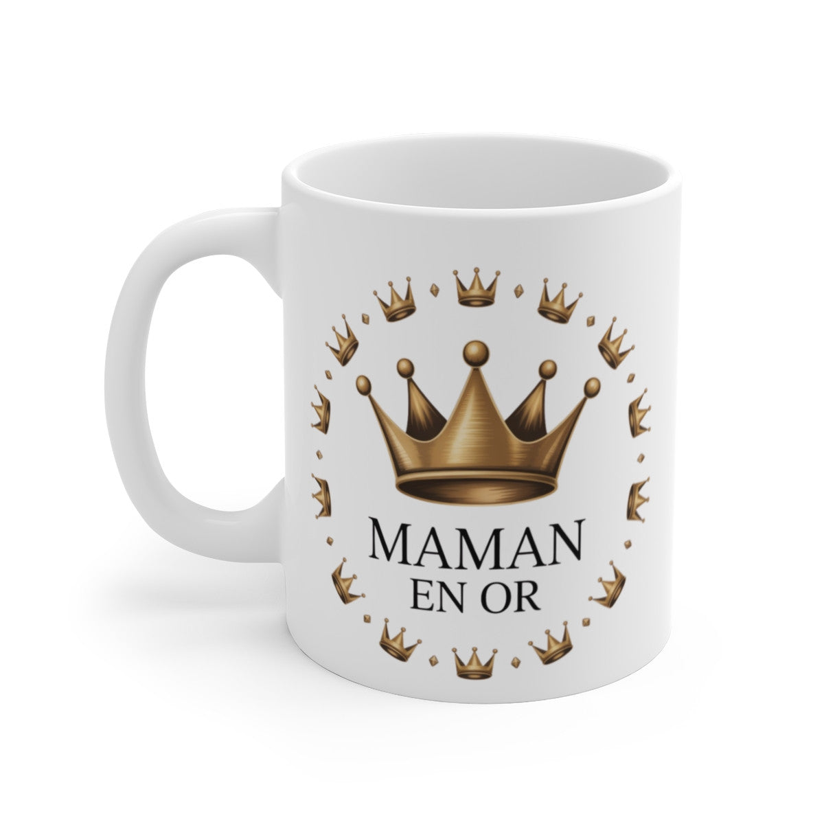 Tasse Céramique 325 ml Maman en Or – Mug Couronne Dorée Cadeau Fête des Mères