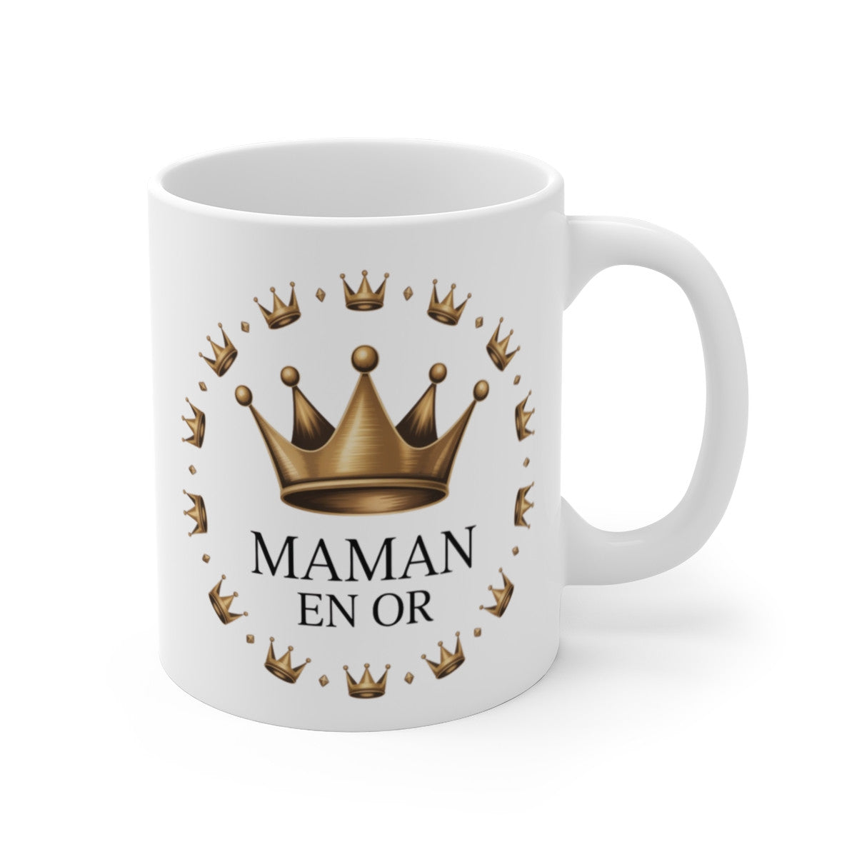 Tasse Céramique 325 ml Maman en Or – Mug Couronne Dorée Cadeau Fête des Mères