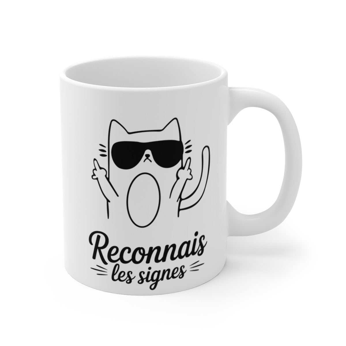 Tasse Céramique 325 ml Reconnais les Signes – Mug  Chat Message Inspirant – Compatible Lave-Vaisselle et Micro-Ondes