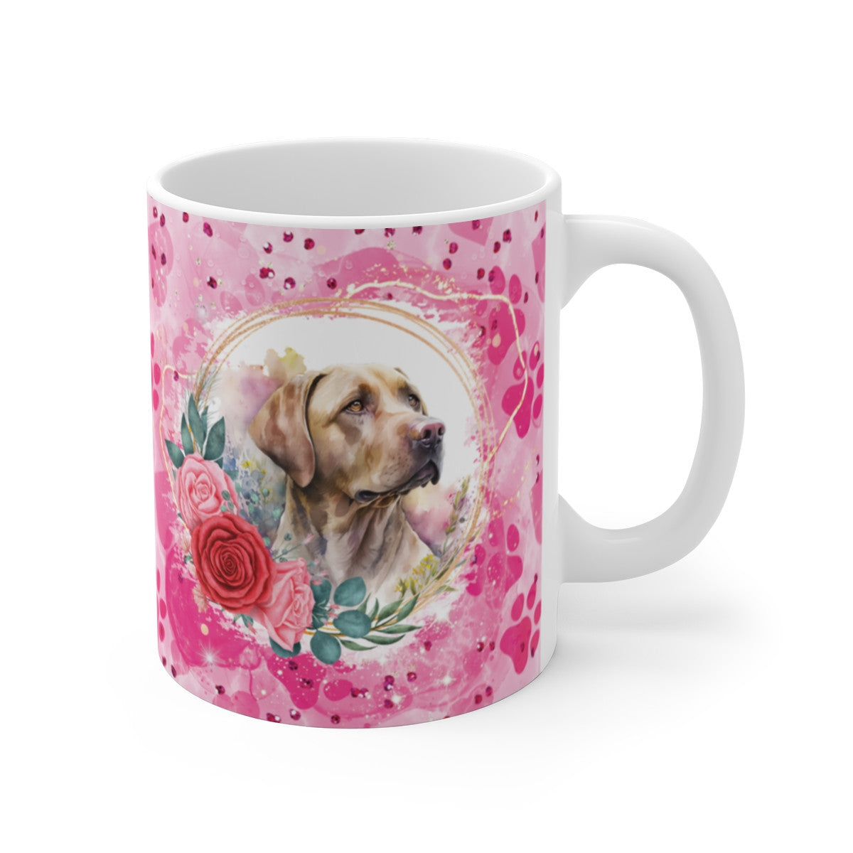Tasse Céramique 325 ml Labrador Fleurs Roses – Mug Chien Portrait Aquarelle – Cadeau Amoureux des Animaux