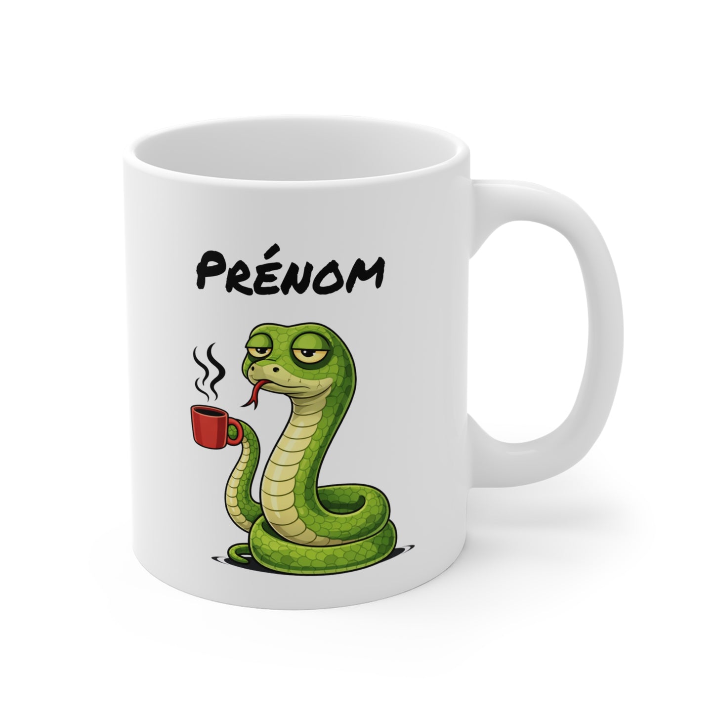 Tasse Serpent Fatigué avec Café – Mug Humour Reptile – Illustration Animal Mignon 325ml – Idée Cadeau Drôle