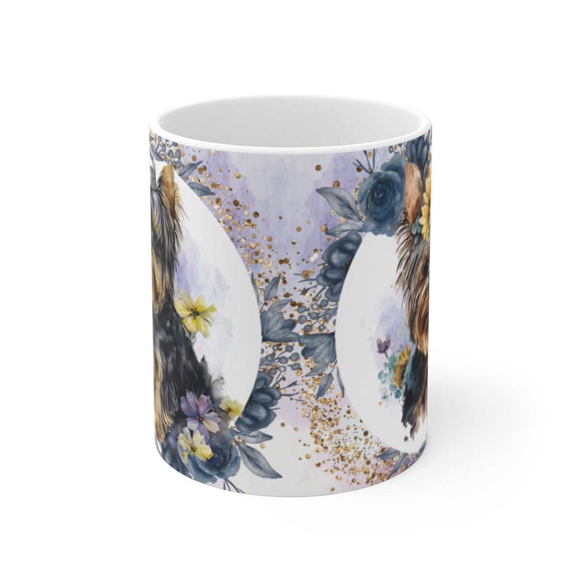 Tasse Céramique 325 ml Yorkshire Terrier Fleurs – Mug Chien Aquarelle Plein Motif – Cadeau Amoureux des Yorkies