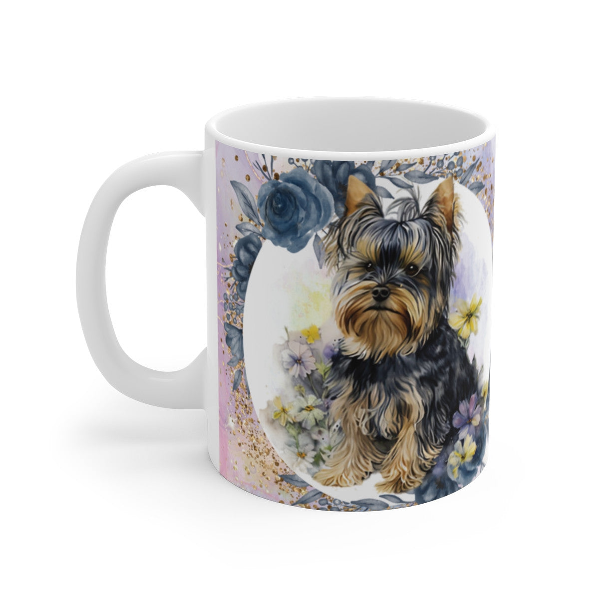 Tasse Céramique 325 ml Yorkshire Terrier Fleurs – Mug Chien Aquarelle Plein Motif – Cadeau Amoureux des Yorkies