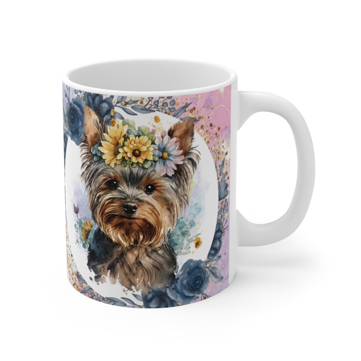 Tasse Céramique 325 ml Yorkshire Terrier Fleurs – Mug Chien Aquarelle Plein Motif – Cadeau Amoureux des Yorkies