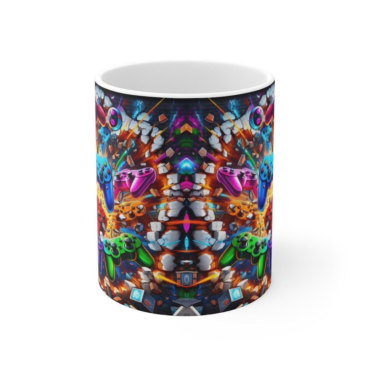 Tasse Céramique 325 ml Manettes de Jeu Colorées – Mug Plein Motif Gaming Explosion – Cadeau Gamer Geek