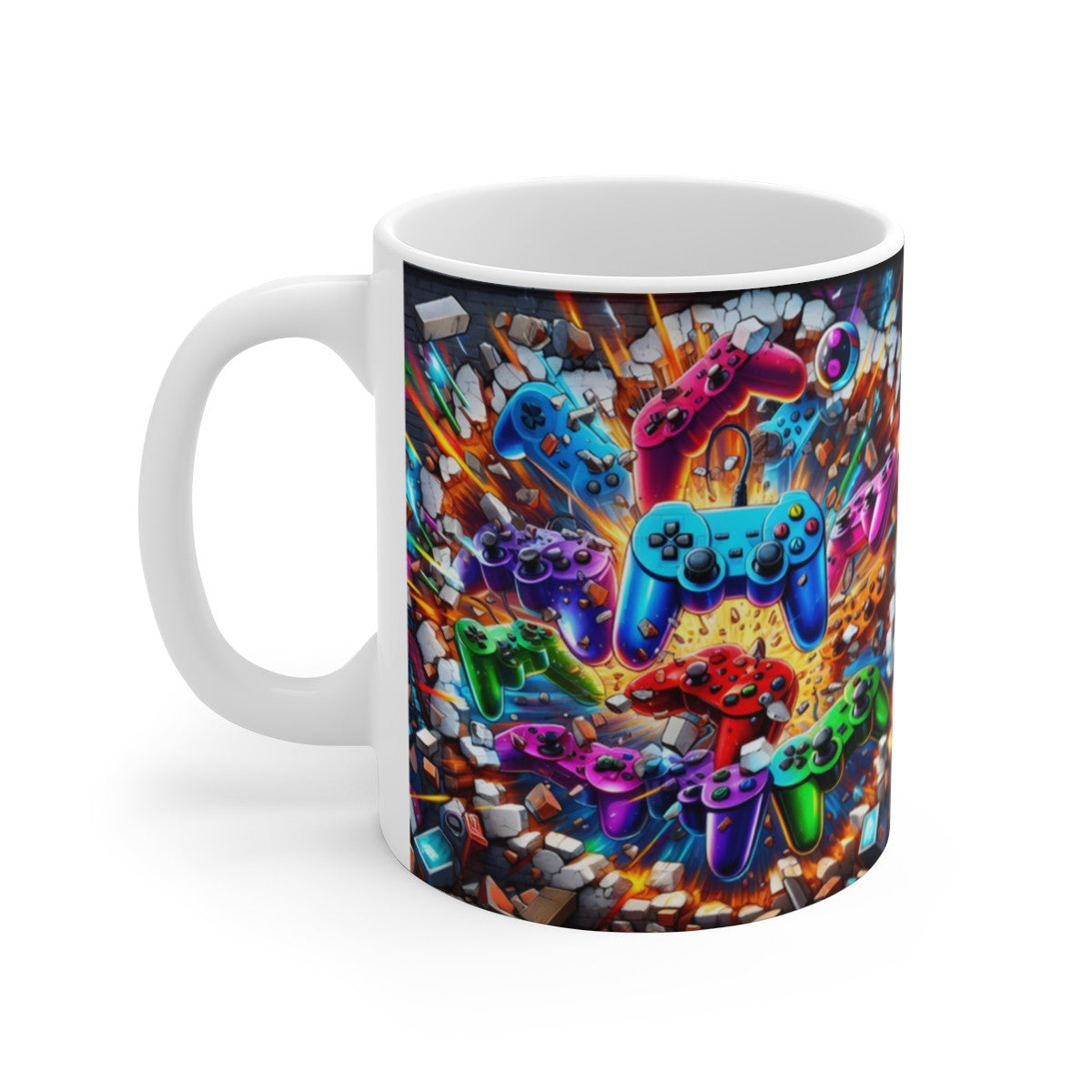 Tasse Céramique 325 ml Manettes de Jeu Colorées – Mug Plein Motif Gaming Explosion – Cadeau Gamer Geek