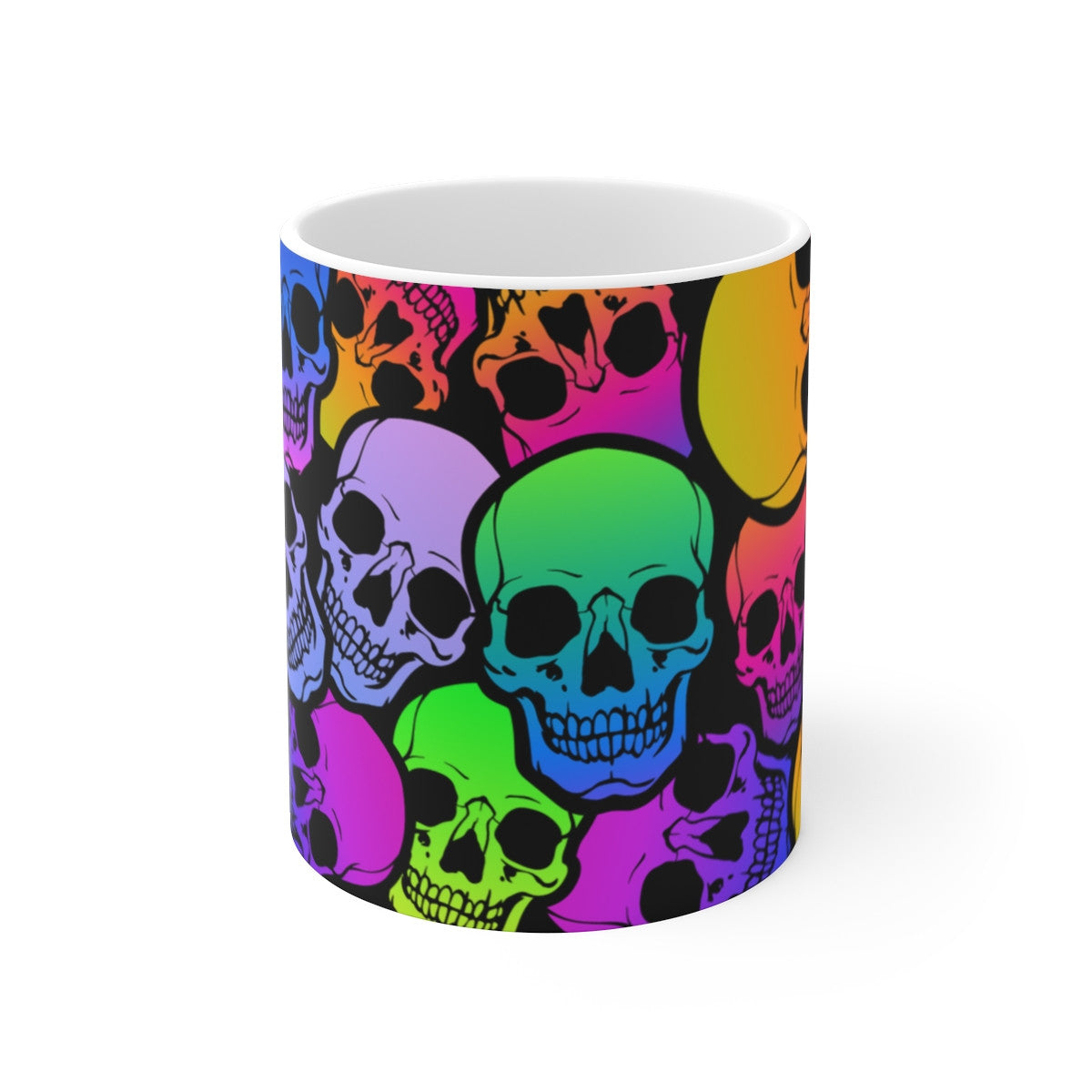 Tasse Céramique 325 ml Crânes Multicolores – Mug Plein Motif Skull Arc-en-Ciel – Style Rock Gothique Pop Art