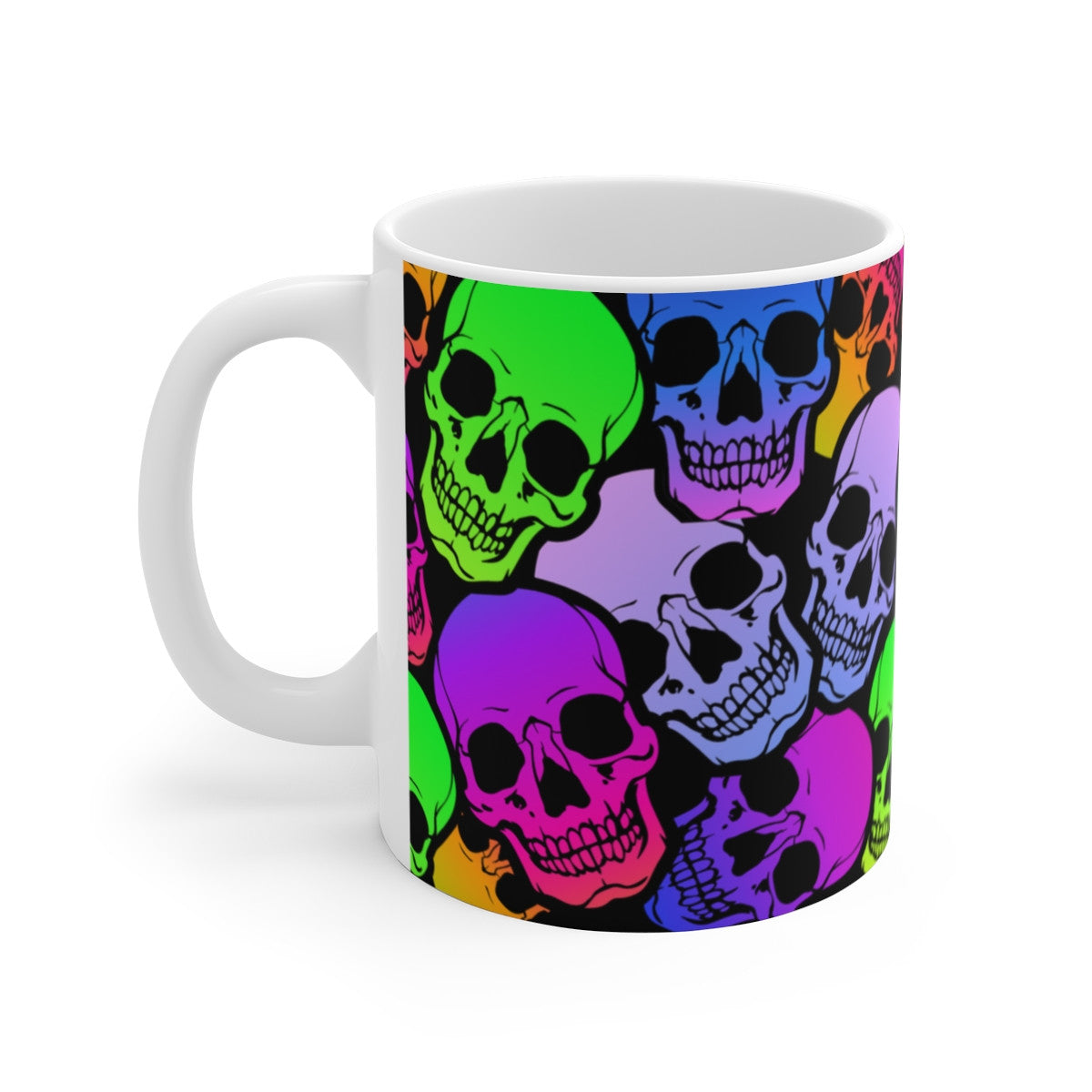 Tasse Céramique 325 ml Crânes Multicolores – Mug Plein Motif Skull Arc-en-Ciel – Style Rock Gothique Pop Art