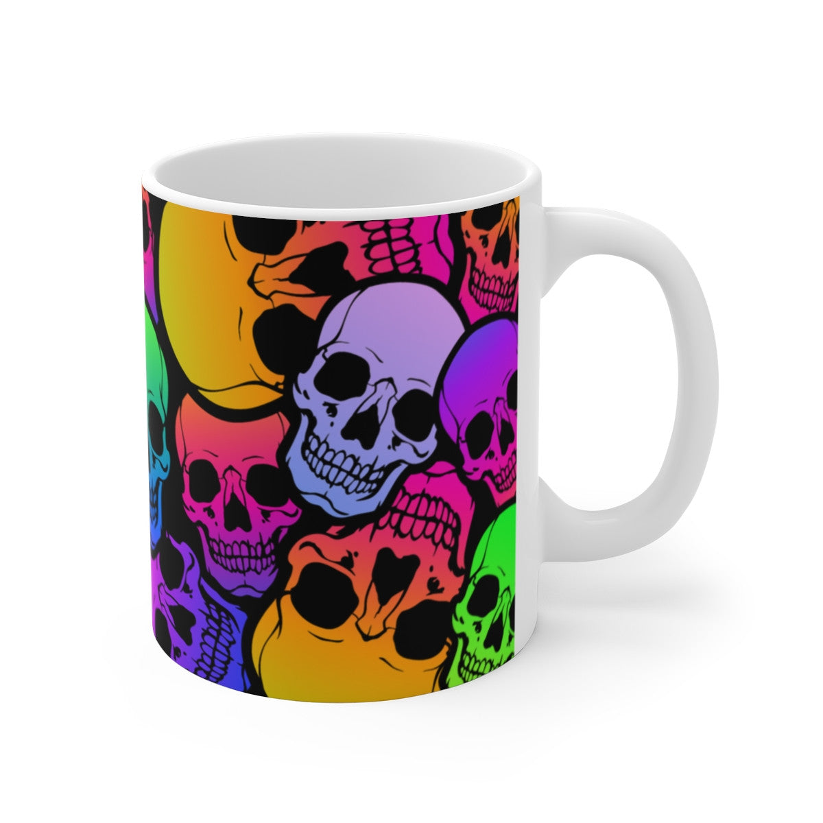 Tasse Céramique 325 ml Crânes Multicolores – Mug Plein Motif Skull Arc-en-Ciel – Style Rock Gothique Pop Art