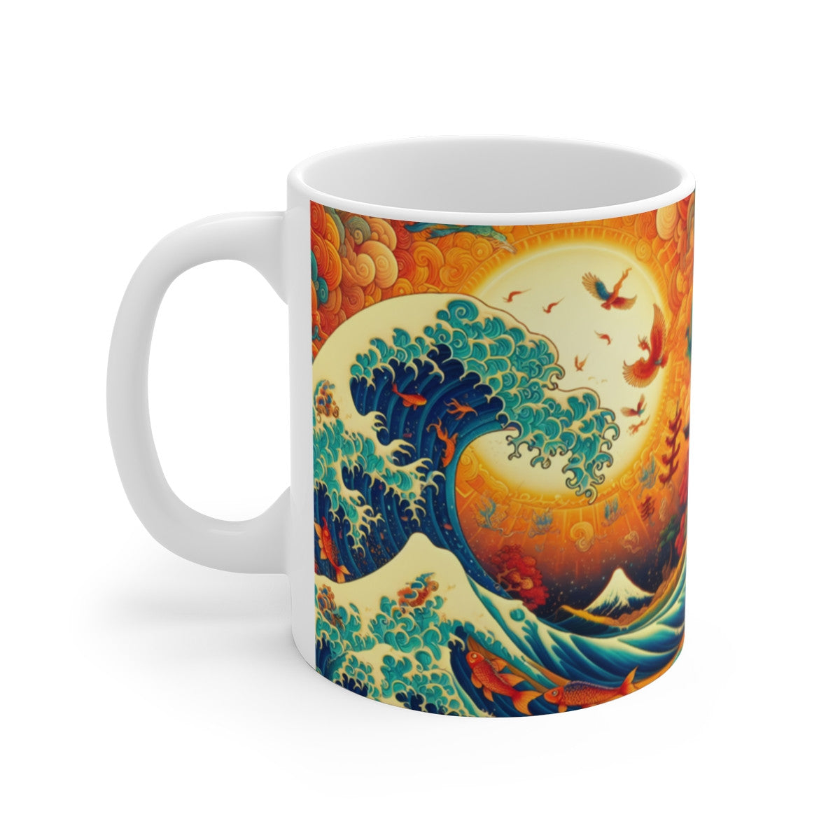 Mug Céramique 325ml – Grande Vague Japonaise & Soleil – Art Japonais Torii & Mont Fuji – Tasse Style Ukiyo-e