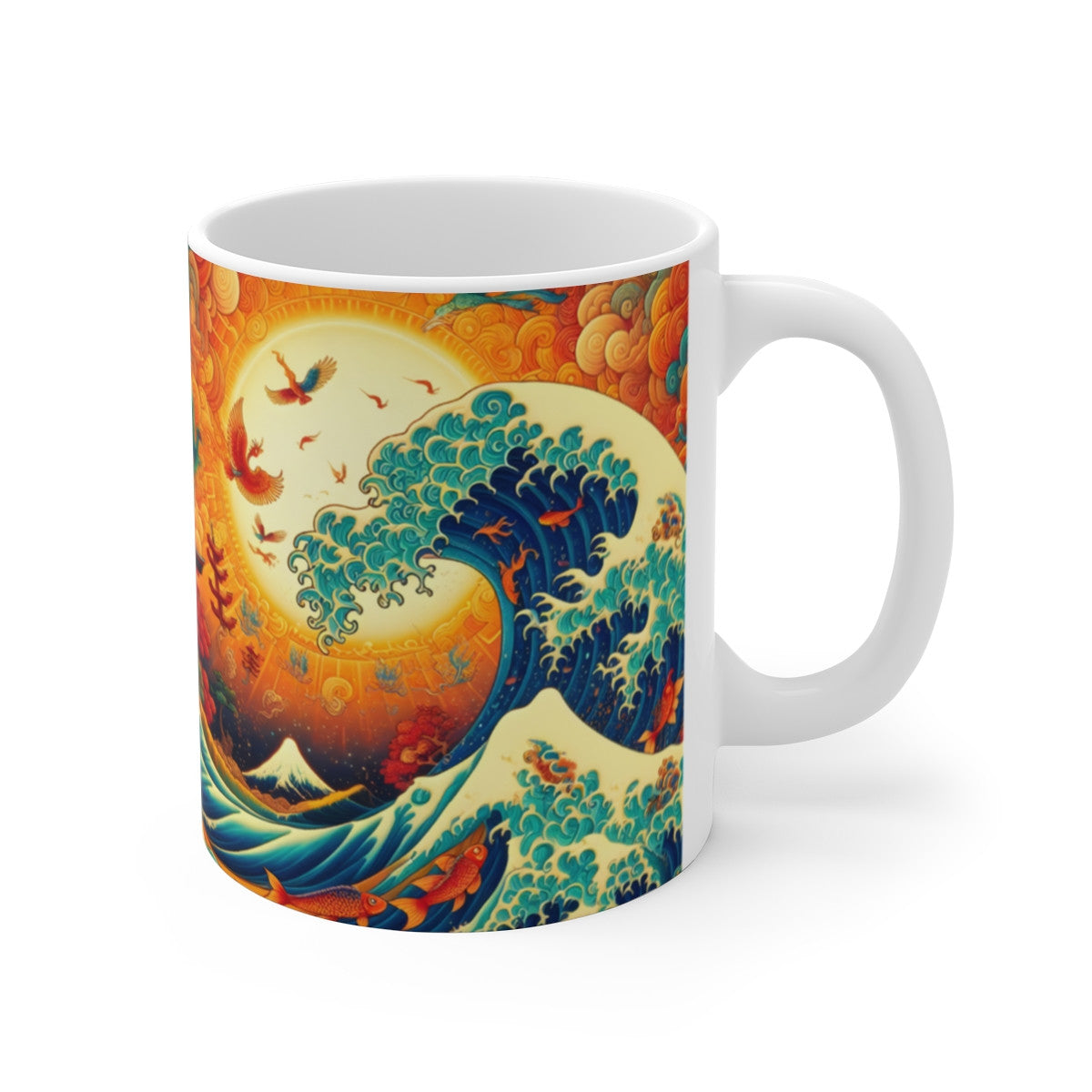 Mug Céramique 325ml – Grande Vague Japonaise & Soleil – Art Japonais Torii & Mont Fuji – Tasse Style Ukiyo-e