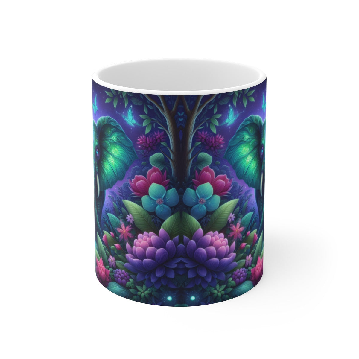 Mug Céramique 325 ml – Éléphant Bohème & Forêt Enchantée – Design Mandala Multicolore – Tasse Animalière Zen Mystique