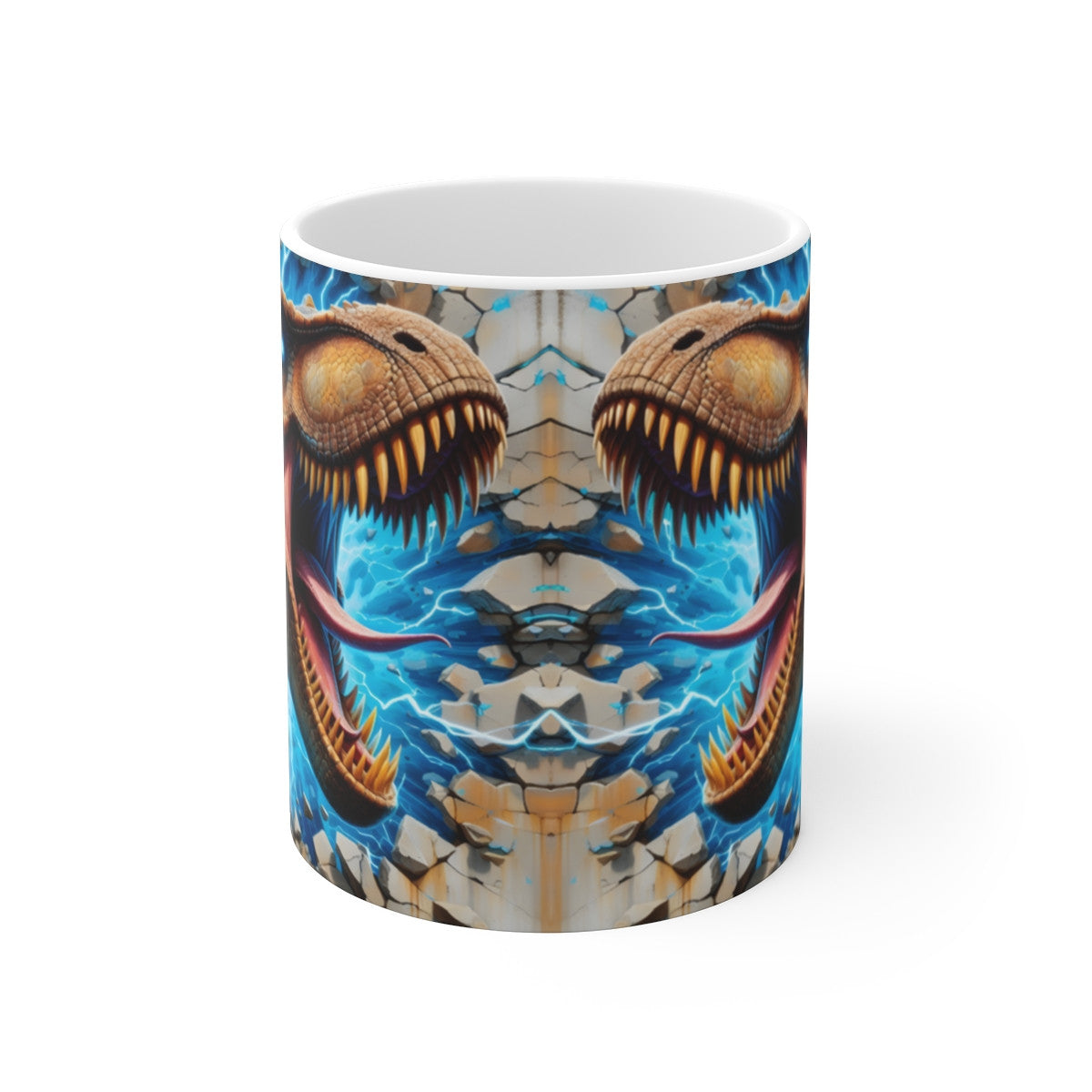 Mug céramique 325 ml – T-Rex électrique qui brise un mur – Illustration Dinosaure spectaculaire – Tasse café ou thé