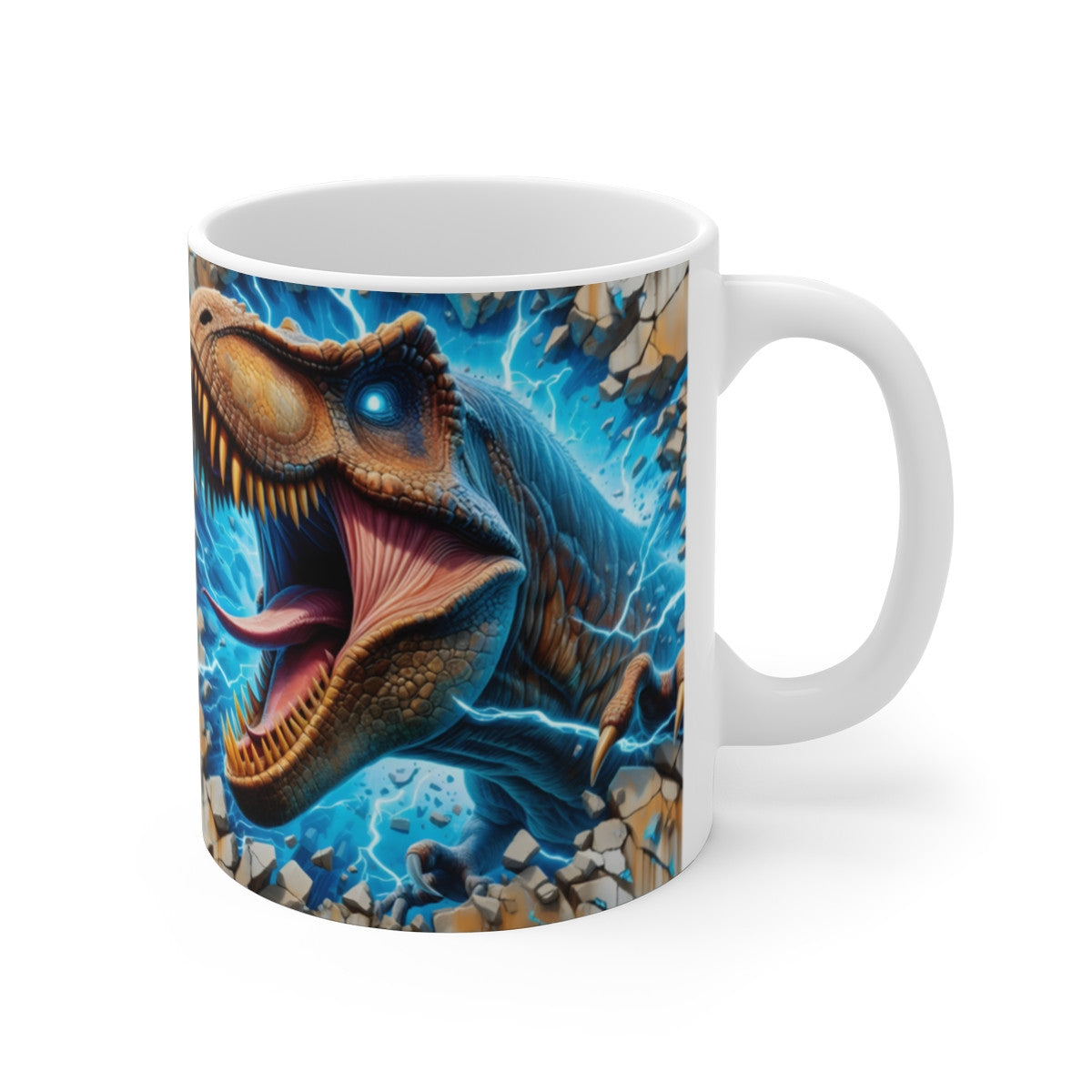 Mug céramique 325 ml – T-Rex électrique qui brise un mur – Illustration Dinosaure spectaculaire – Tasse café ou thé
