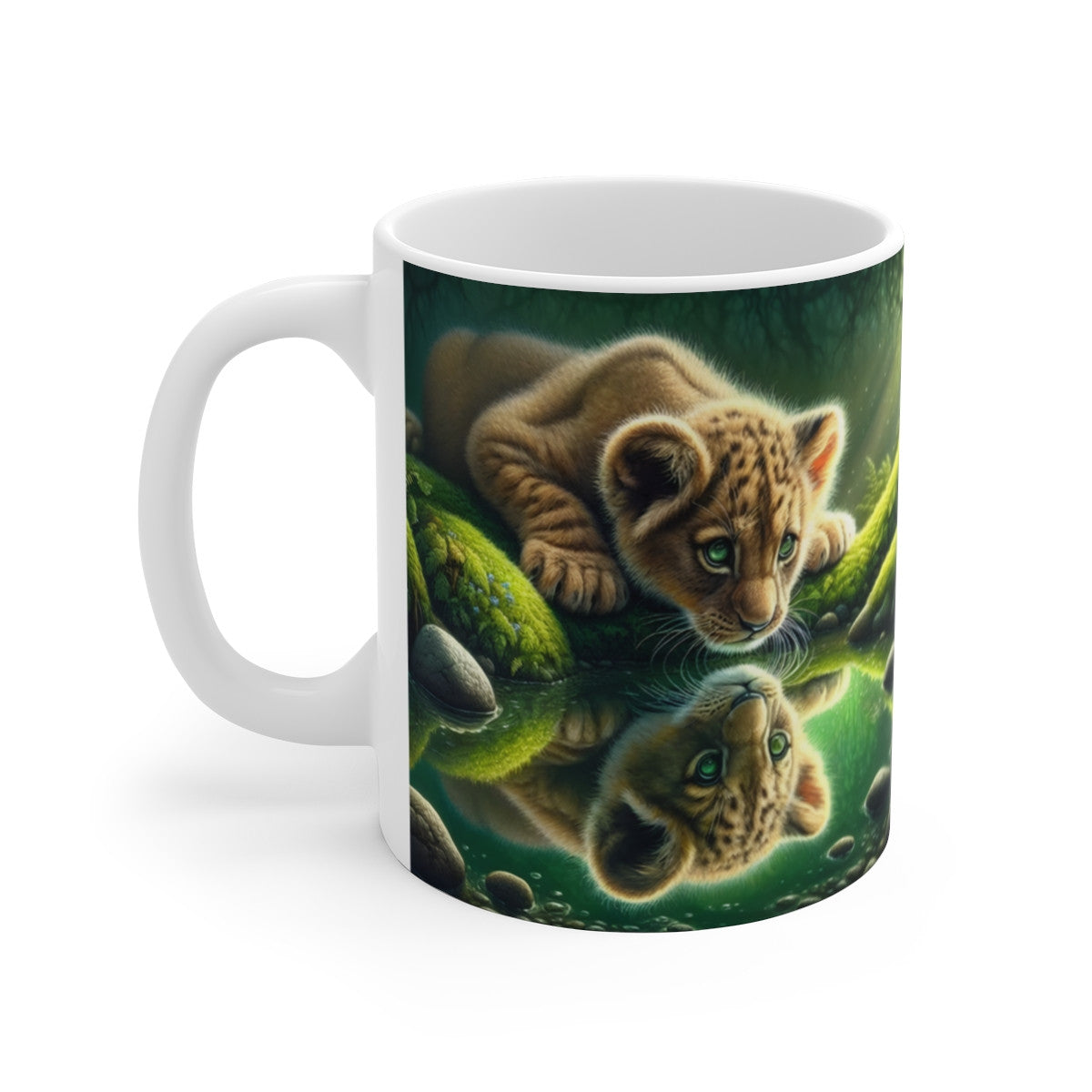 Mug céramique 325 ml – Bébé lionceau regardant son reflet – Tasse café ou thé – Cadeau nature et animaux sauvages