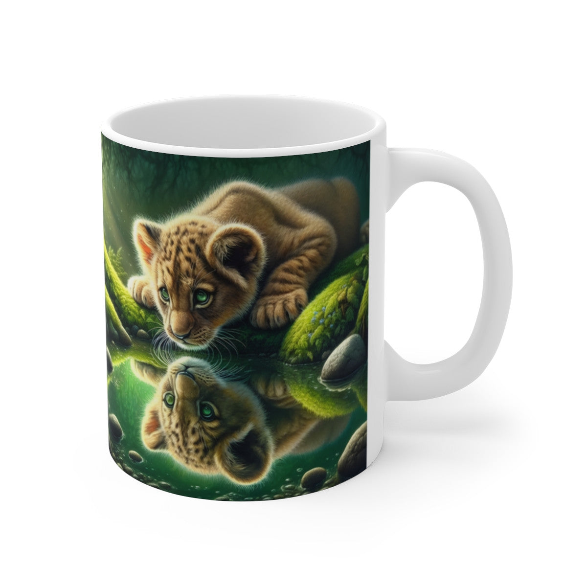 Mug céramique 325 ml – Bébé lionceau regardant son reflet – Tasse café ou thé – Cadeau nature et animaux sauvages