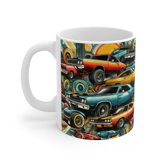 Mug Céramique 325 ml – Voitures de Collection Vintage & Muscle Cars – Tasse Café Thé – Design Rétro Coloré