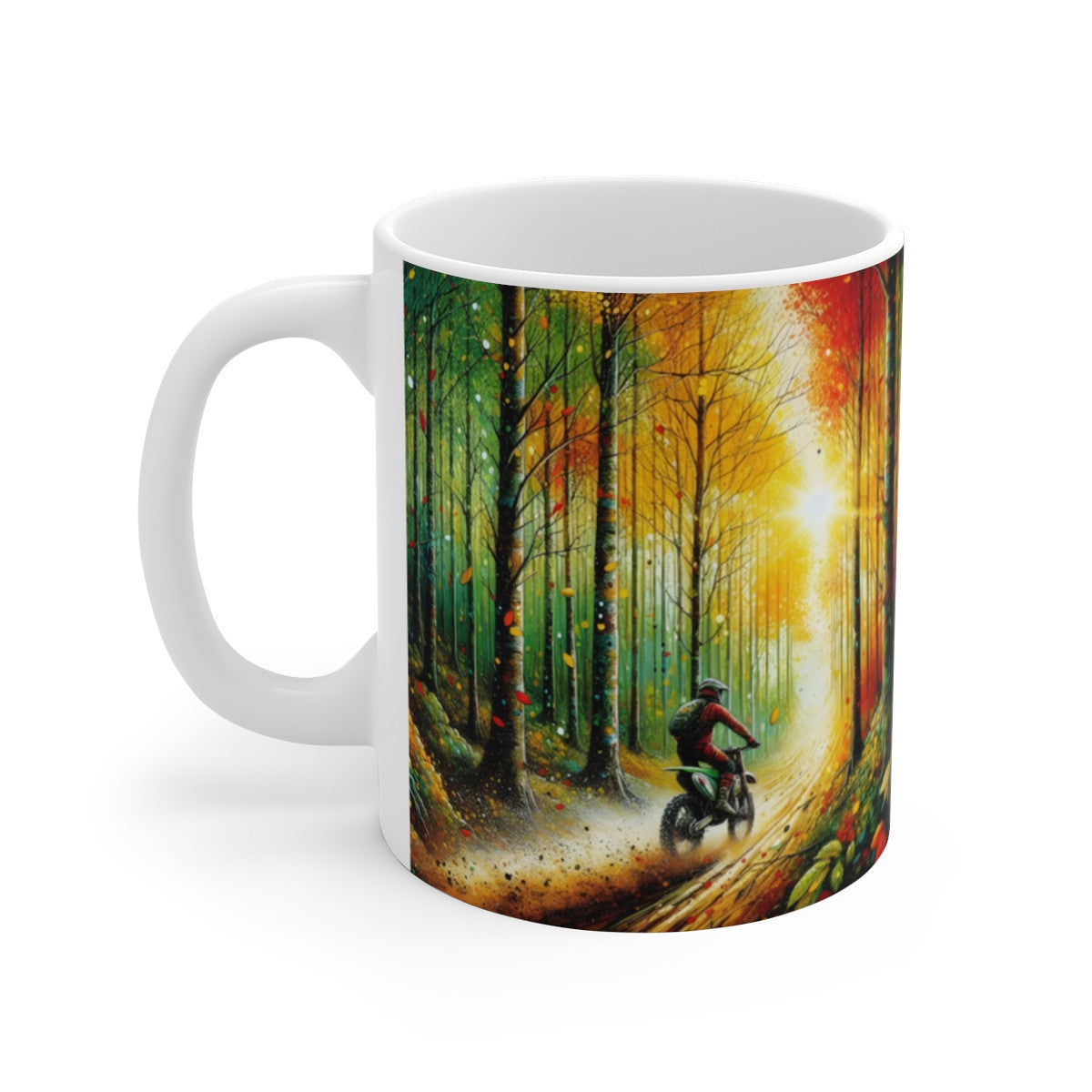 Mug céramique 325 ml – Forêt Colorée Motocross – Tasse Moto Tout-Terrain Nature Aventure