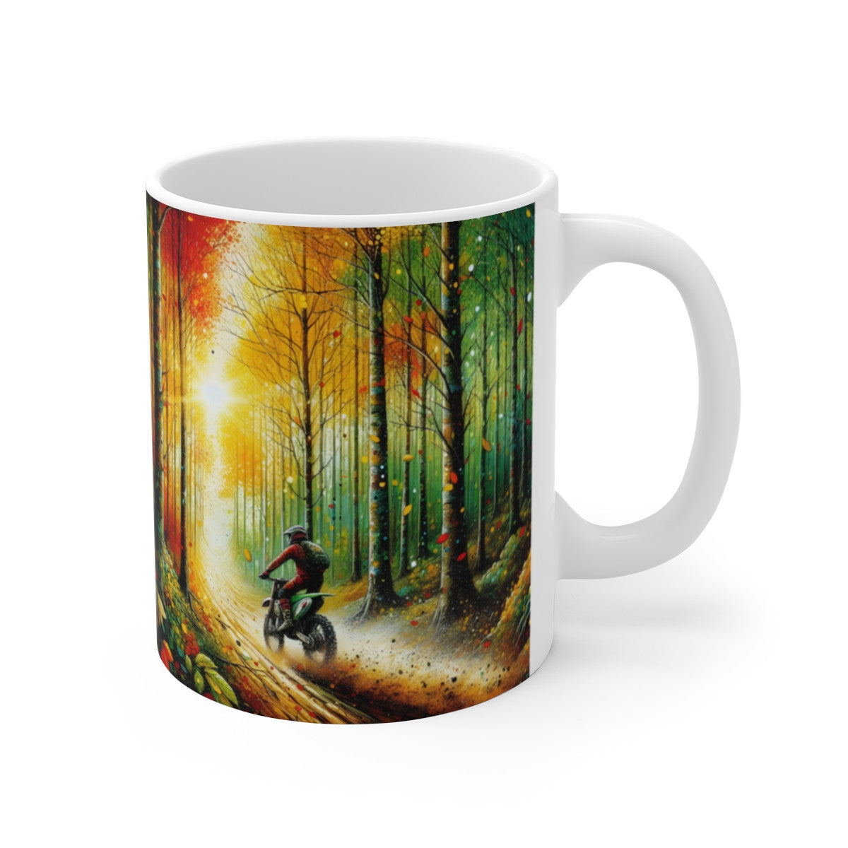 Mug céramique 325 ml – Forêt Colorée Motocross – Tasse Moto Tout-Terrain Nature Aventure