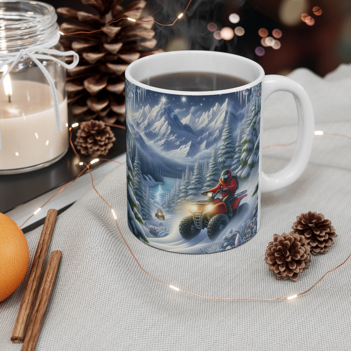 Mug céramique 325 ml – Quad Neige Montagne Hivernale – Tasse Aventure Tout-Terrain Sports d’Hiver