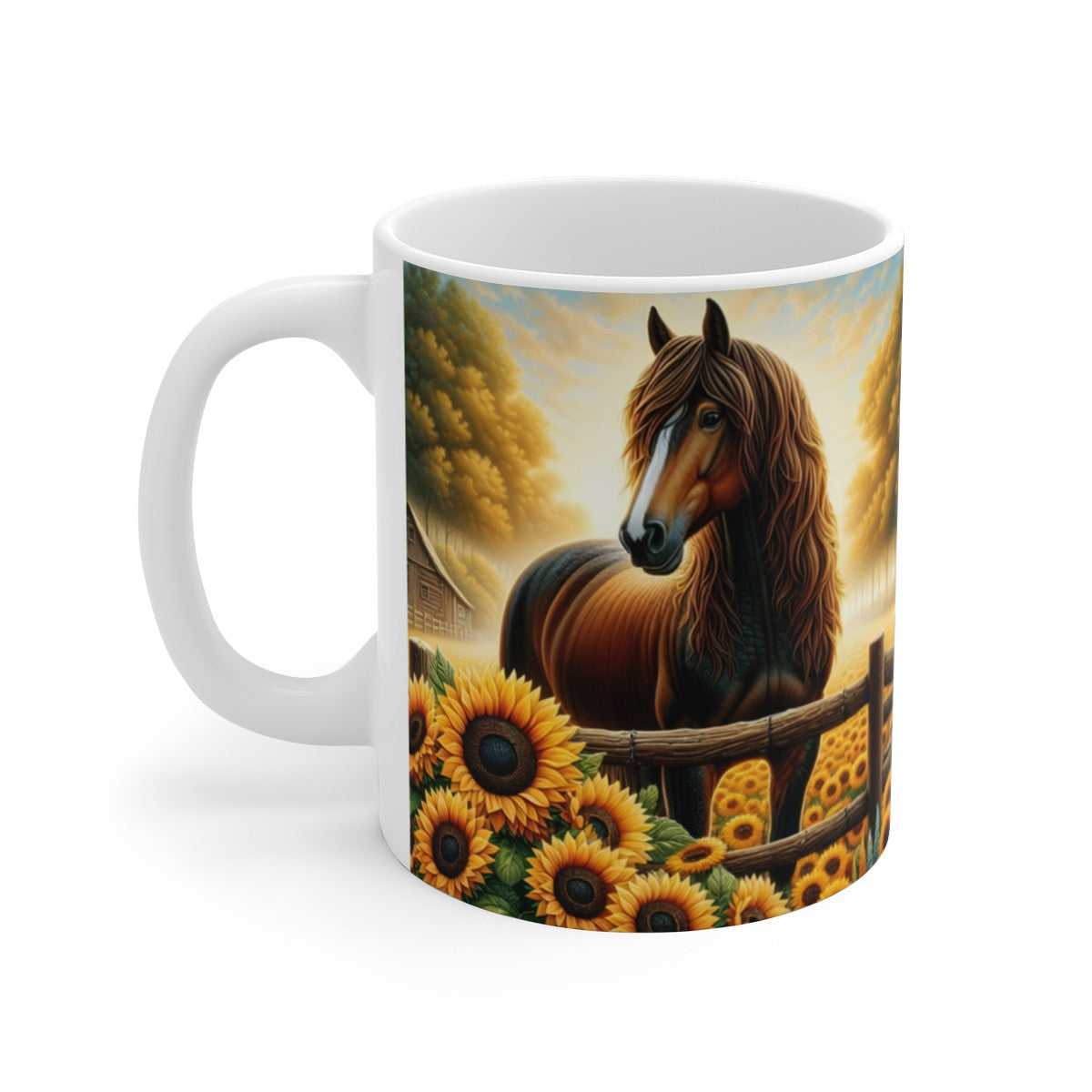 Mug céramique 325 ml – Cheval et Tournesols – Tasse Campagne Ferme Nature Matin Ensoleillé
