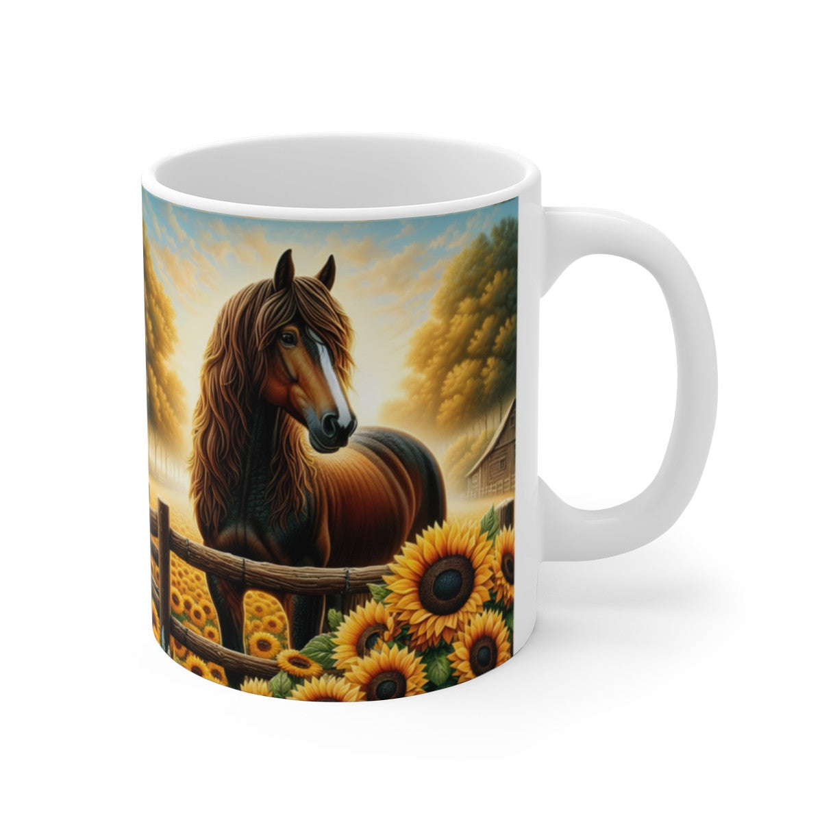 Mug céramique 325 ml – Cheval et Tournesols – Tasse Campagne Ferme Nature Matin Ensoleillé