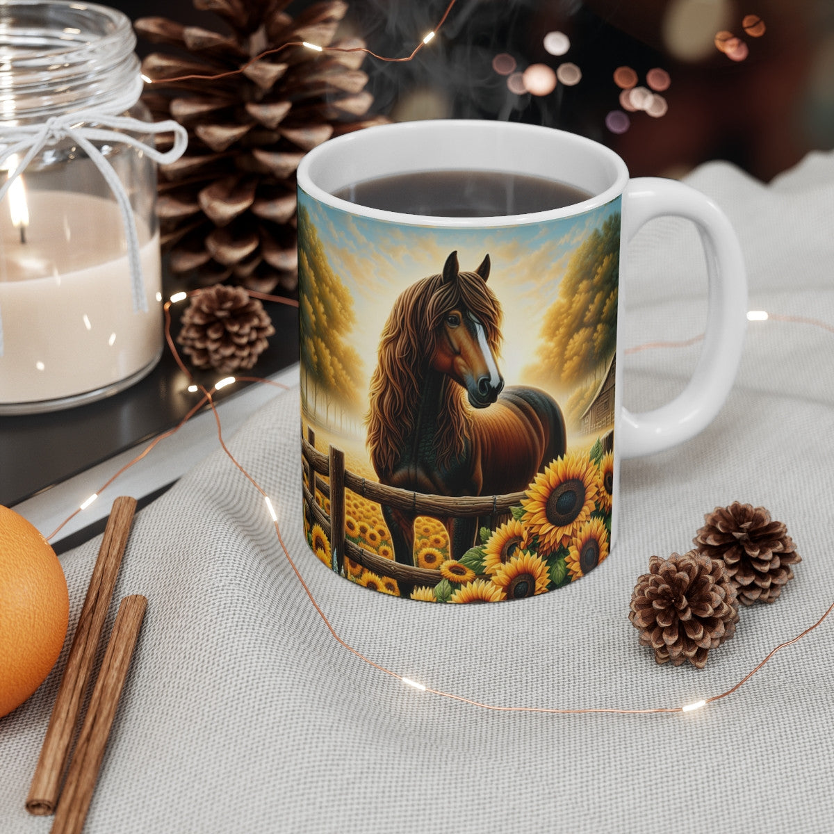 Mug céramique 325 ml – Cheval et Tournesols – Tasse Campagne Ferme Nature Matin Ensoleillé