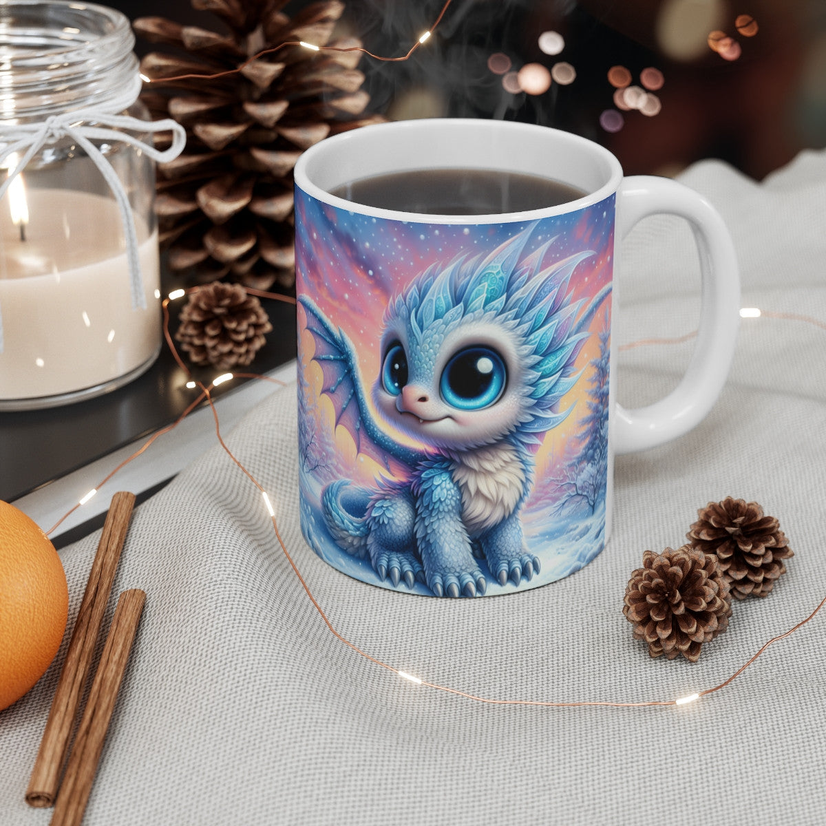 Mug céramique 325 ml – Bébé Dragon des Glaces – Tasse Fantaisie Hiver Magique Neige Féérique Créature Mythique