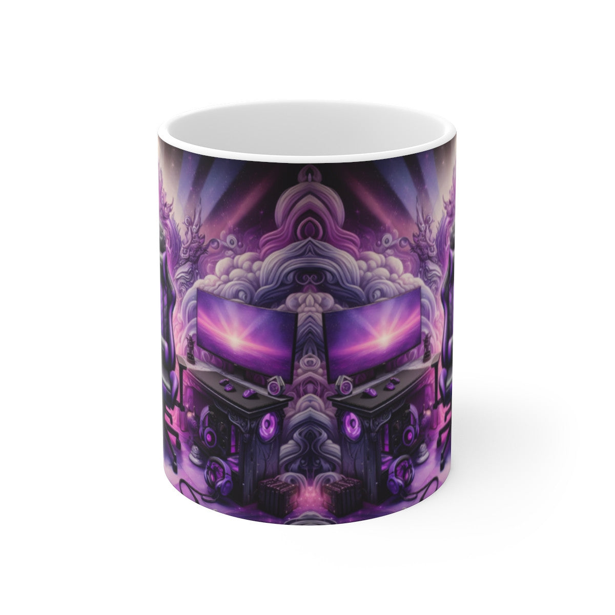 Mug céramique 325 ml – Setup Gaming Violet Néon – Tasse Gamer PC Esport Streamer Bureau LED