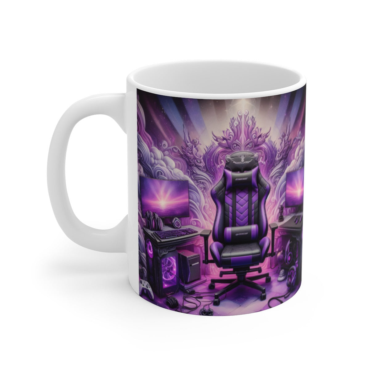 Mug céramique 325 ml – Setup Gaming Violet Néon – Tasse Gamer PC Esport Streamer Bureau LED