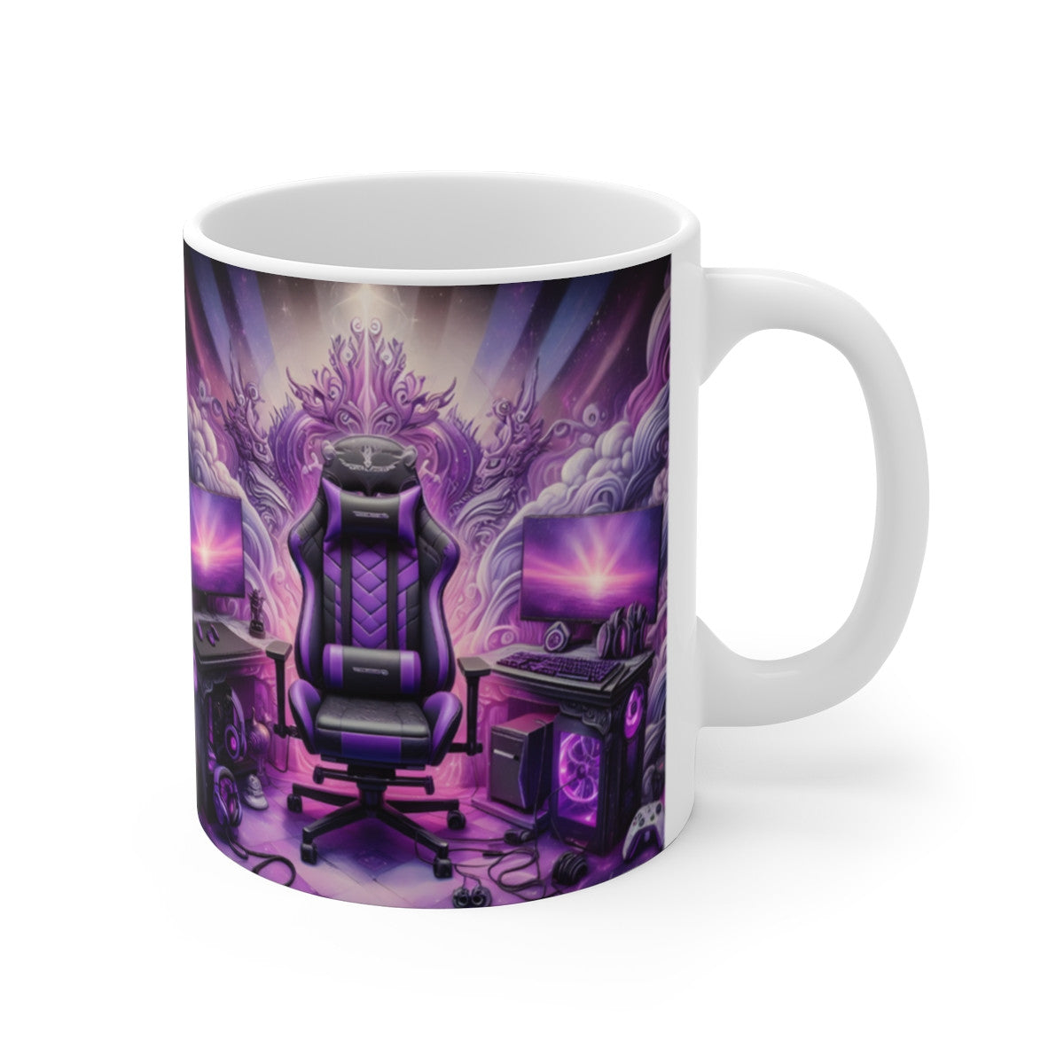 Mug céramique 325 ml – Setup Gaming Violet Néon – Tasse Gamer PC Esport Streamer Bureau LED