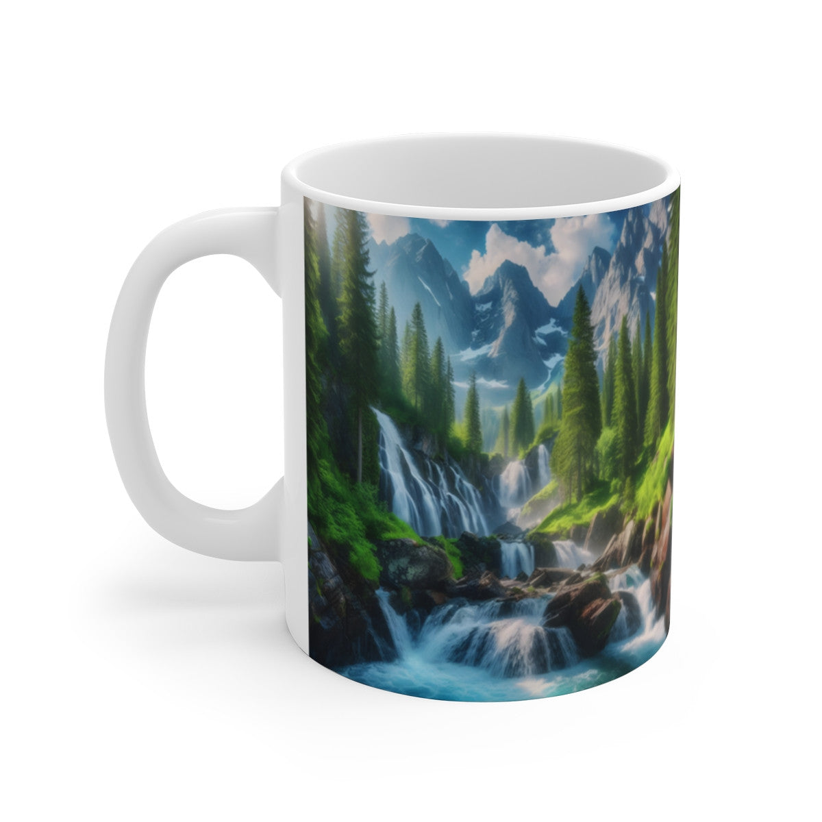 Mug céramique 325 ml – Cascade Montagne Forêt – Tasse Nature Paysage Alpin Rivière Eau Pure