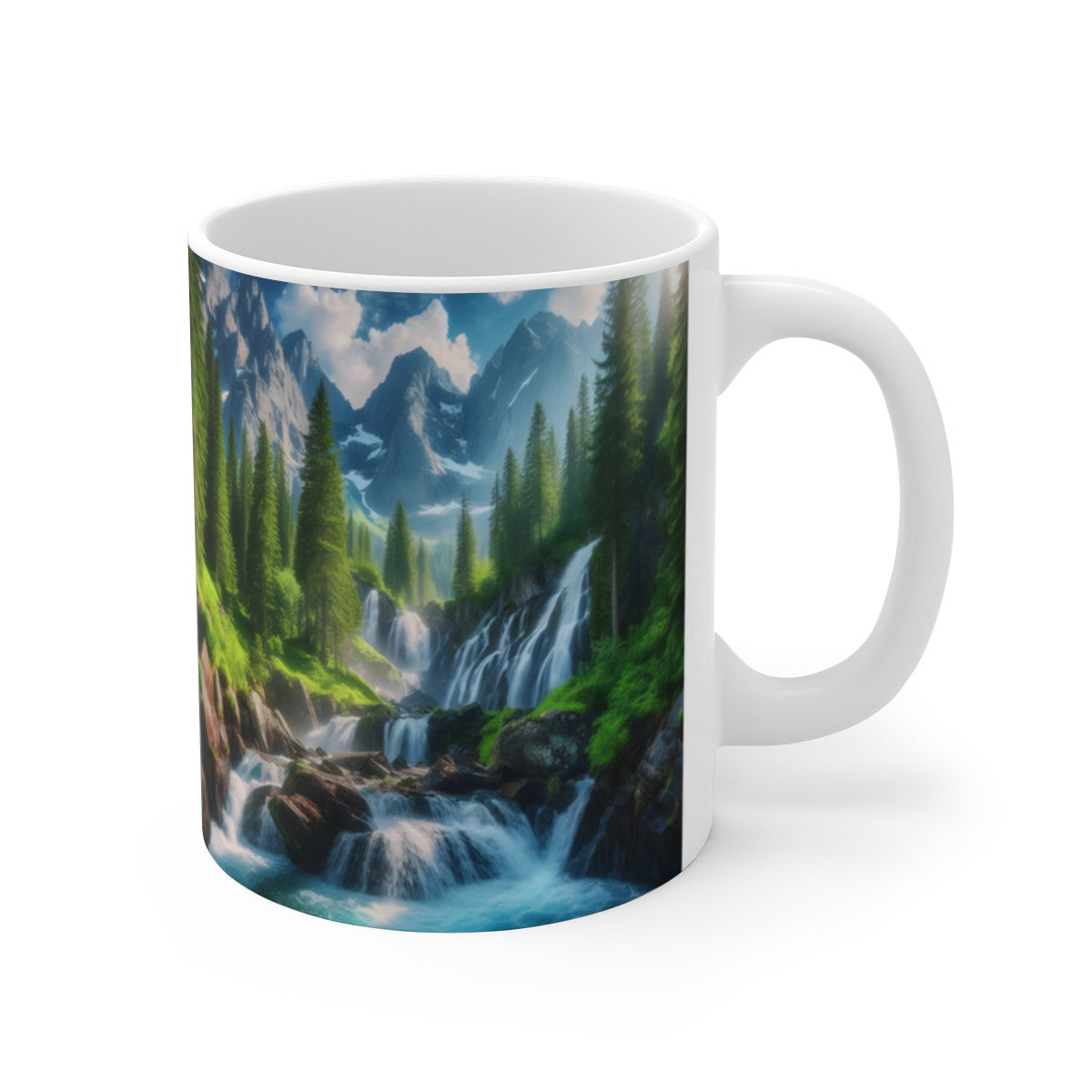 Mug céramique 325 ml – Cascade Montagne Forêt – Tasse Nature Paysage Alpin Rivière Eau Pure