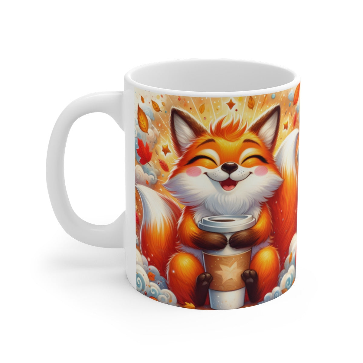 Mug céramique 325 ml – Renard Mignon Café d’Automne – Tasse Animaux Cute Feuilles Chaleur Cocooning