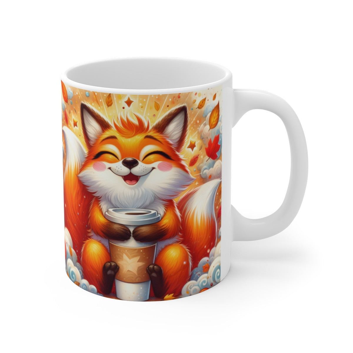 Mug céramique 325 ml – Renard Mignon Café d’Automne – Tasse Animaux Cute Feuilles Chaleur Cocooning