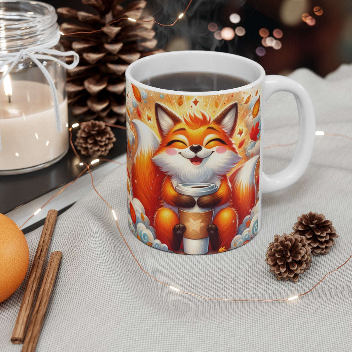 Mug céramique 325 ml – Renard Mignon Café d’Automne – Tasse Animaux Cute Feuilles Chaleur Cocooning