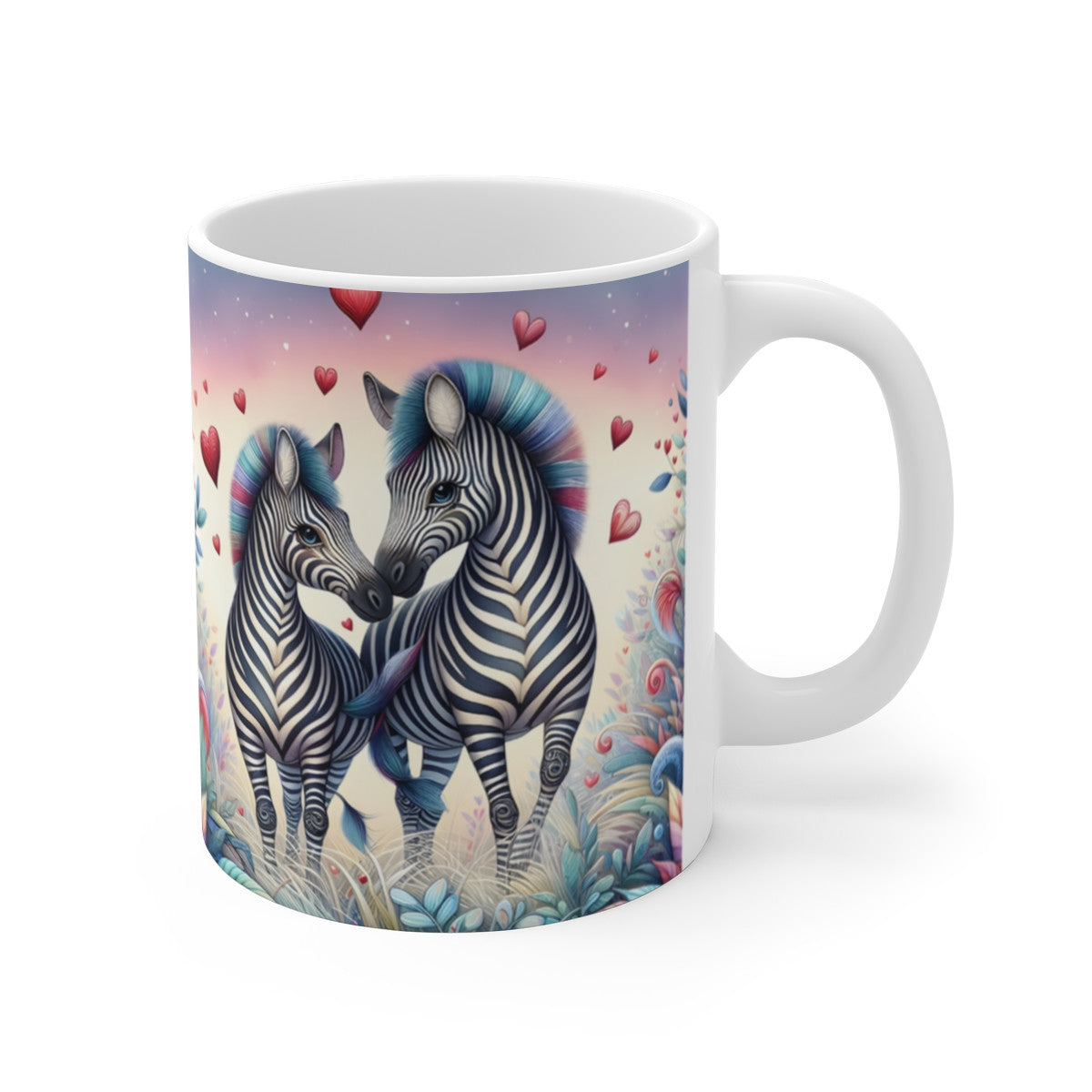 Mug céramique 325 ml – Zèbres Amoureux Cœurs Romantiques – Tasse Animaux Sauvages Amour Jungle Bohème