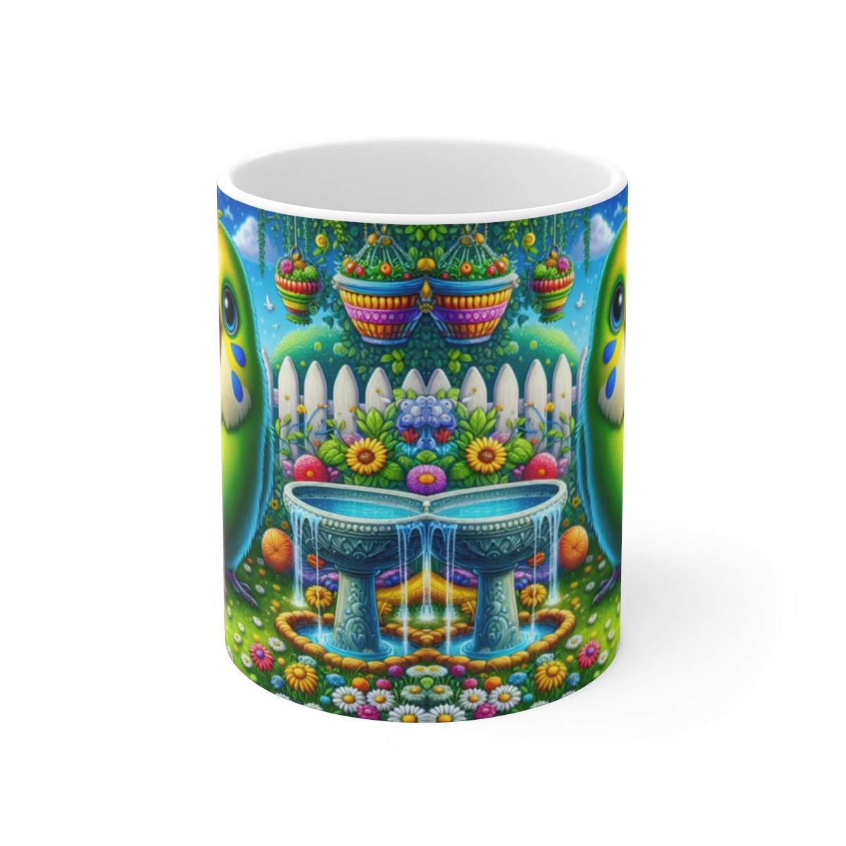 Mug céramique 325 ml – Perruche Arc-en-Ciel Jardin Fleuri – Tasse Oiseau Exotique Tropical Coloré Cadeau Nature