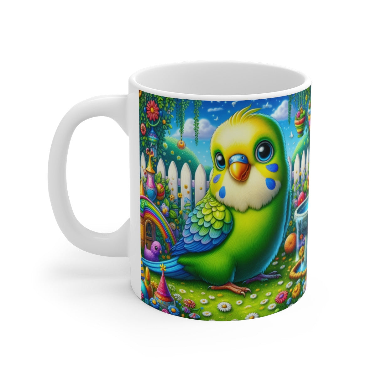 Mug céramique 325 ml – Perruche Arc-en-Ciel Jardin Fleuri – Tasse Oiseau Exotique Tropical Coloré Cadeau Nature