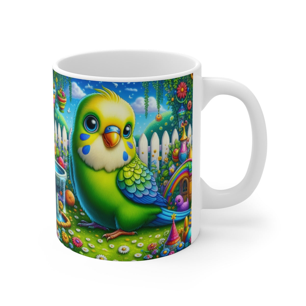 Mug céramique 325 ml – Perruche Arc-en-Ciel Jardin Fleuri – Tasse Oiseau Exotique Tropical Coloré Cadeau Nature