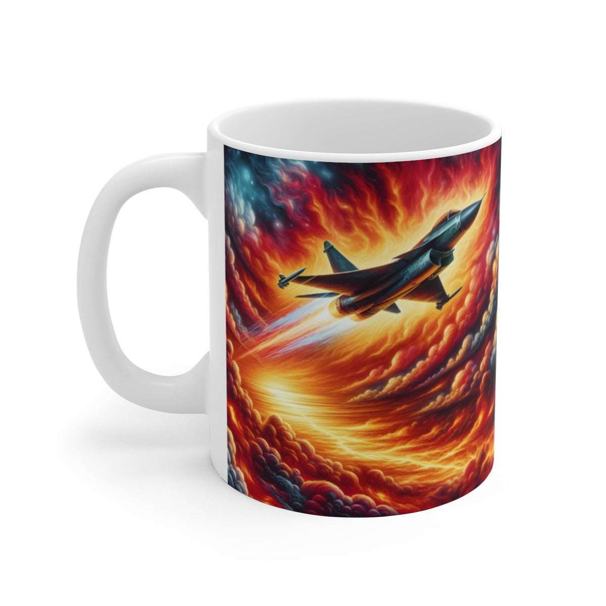 Mug céramique 325 ml – Avions de chasse supersoniques dans ciel en feu – Tasse aéronautique pilote jet fighter – Cadeau aviation