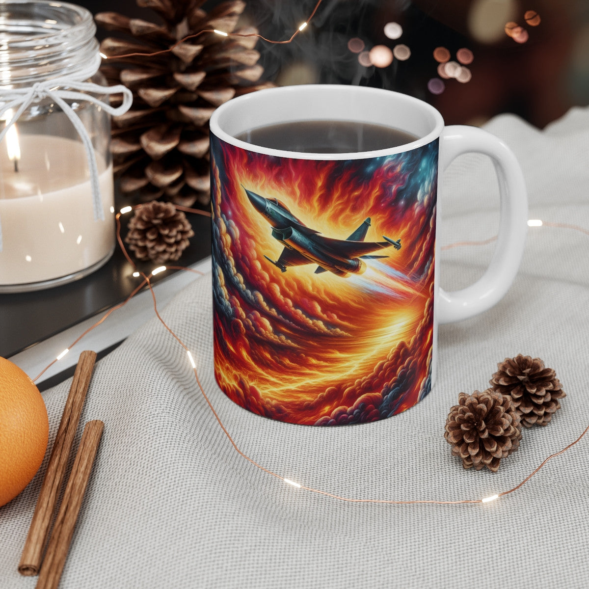 Mug céramique 325 ml – Avions de chasse supersoniques dans ciel en feu – Tasse aéronautique pilote jet fighter – Cadeau aviation
